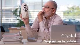  Presentation with budget - Slide deck featuring old-male-bookkeeper-in-budget background and a gray colored foreground