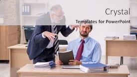  Presentation with old young - PPT theme featuring old-male-boss-and-young background and a white colored foreground