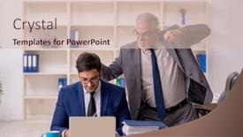  Presentation with old young - Theme enhanced with old-male-boss-and-young background and a soft green colored foreground