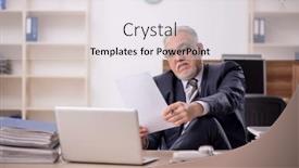  Presentation with employee - Presentation theme having old-male-boss-employee-working background and a  colored foreground