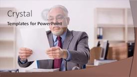  Presentation with employee - Presentation enhanced with old-male-boss-employee-working background and a  colored foreground