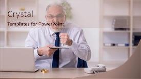  Presentation with workplace - PPT layouts having old-male-boss-working background and a mint green colored foreground