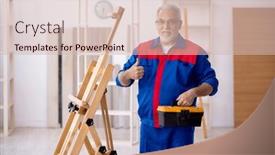  Presentation with carpenter - Slides consisting of old-male-carpenter-repairing-drawing background and a  colored foreground