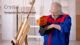  Presentation with carpenter - Slides featuring old-male-carpenter-repairing-drawing background and a  colored foreground