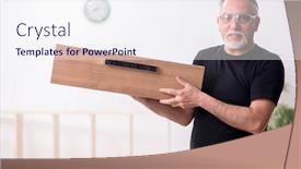  Presentation with carpenter - Presentation theme consisting of old-male-carpenter-working-indoors background and a sky blue colored foreground