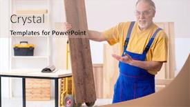  Presentation with carpenter - Beautiful presentation design featuring old male carpenter working in workshop backdrop and a lemonade colored foreground