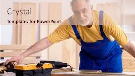  Presentation with carpenter - Presentation theme consisting of old-male-carpenter-working background and a lemonade colored foreground