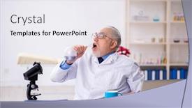  Presentation with drugs - Theme featuring old-male-chemist-in-drugs background and a sky blue colored foreground