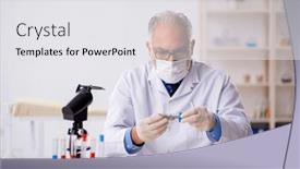  Presentation with drugs - PPT layouts consisting of old-male-chemist-in-drugs background and a white colored foreground