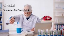  Presentation with drugs - Theme enhanced with old-male-chemist-in-drugs background and a sky blue colored foreground
