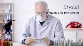  Presentation with drugs - Slide set featuring old-male-chemist-in-drugs background and a sky blue colored foreground