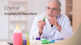  Presentation with chemist - Audience pleasing slide deck consisting of old-male-chemist-testing-soap backdrop and a soft green colored foreground