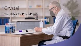  Presentation with chemist - Slide set enhanced with old-male-chemist-working background and a light gray colored foreground