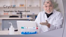  Presentation with chemist - PPT theme featuring old-male-chemist-working background and a light gray colored foreground