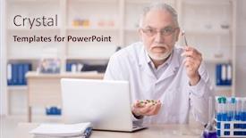  Presentation with lab - Presentation enhanced with old-male-chemist-working background and a  colored foreground
