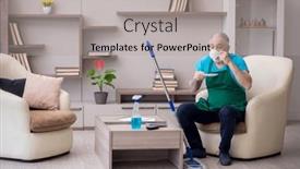  Presentation with contractor - PPT layouts consisting of old-male-contractor-cleaning background and a light gray colored foreground