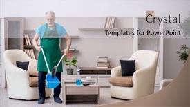  Presentation with contractor - Theme with old-male-contractor-cleaning background and a sky blue colored foreground