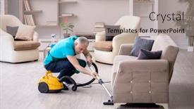  Presentation with contractor - PPT layouts featuring old-male-contractor-cleaning background and a mint green colored foreground