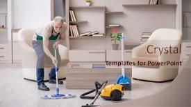  Presentation with contractor - Slide set with old-male-contractor-cleaning background and a coral colored foreground