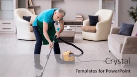  Presentation with contractor - Presentation theme having old-male-contractor-cleaning background and a light gray colored foreground