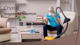  Presentation with contractor - PPT theme with old-male-contractor-cleaning background and a light gray colored foreground