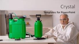 Presentation with pest control - PPT layouts with old-male-contractor-doing-pest background and a light gray colored foreground