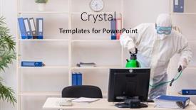  Presentation with disinfection - Slide set having old-male-contractor-in-office background and a  colored foreground