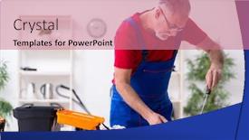  Presentation with conditioner - Beautiful presentation theme featuring old-male-contractor-repairing-air backdrop and a coral colored foreground