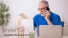  Presentation with clinic - PPT layouts having old-male-dentist-working background and a soft green colored foreground