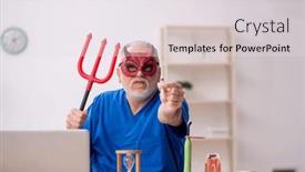  Presentation with clinic - Presentation featuring old-male-dentist-working background and a light gray colored foreground