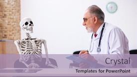 Presentation with skeleton - Audience pleasing slide set consisting of old-male-doctor-and-skeleton backdrop and a light blue colored foreground