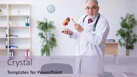  Presentation with cardiologist - Theme enhanced with old-male-doctor-cardiologist-working background and a light blue colored foreground