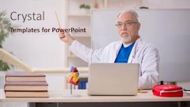  Presentation with cardiologist - PPT theme with old-male-doctor-cardiologist-working background and a soft green colored foreground
