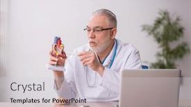  Presentation with cardiologist - Presentation design featuring old-male-doctor-cardiologist-working background and a light gray colored foreground