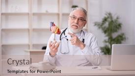  Presentation with cardiologist - PPT layouts consisting of old-male-doctor-cardiologist-working background and a mint green colored foreground