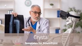  Presentation with skeleton - PPT theme featuring old-male-doctor-examining-skeleton background and a coral colored foreground