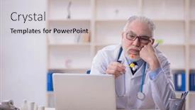  Presentation with molecular - Slide deck with old-male-doctor-holding-molecular background and a light gray colored foreground