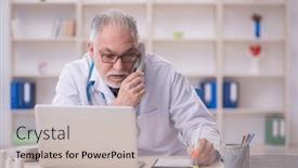  Presentation with telemedicine - Slides consisting of old-male-doctor-in-telemedicine background and a soft green colored foreground