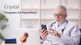  Presentation with telemedicine - Presentation design enhanced with old-male-doctor-in-telemedicine background and a lemonade colored foreground