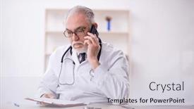  Presentation with telemedicine - PPT theme consisting of old-male-doctor-in-telemedicine background and a lemonade colored foreground