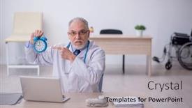  Presentation with management - PPT theme enhanced with old-male-doctor-in-time background and a  colored foreground