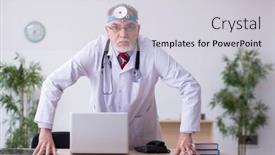  Presentation with clinic - Slide deck featuring old-male-doctor-otologist-working background and a light gray colored foreground