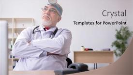  Presentation with working - Slide deck featuring old-male-doctor-otologist-working background and a light gray colored foreground