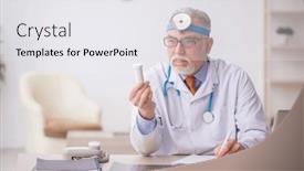  Presentation with working - Presentation consisting of old-male-doctor-otologist-working background and a  colored foreground