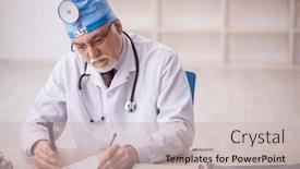  Presentation with otorhinolaryngologist - Theme having old-male-doctor-otorhinolaryngologist-working background and a soft green colored foreground