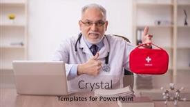  Presentation with paramedic - Presentation theme consisting of old-male-doctor-paramedic-working background and a coral colored foreground
