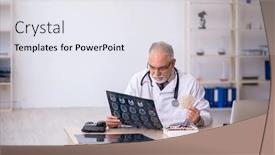  Presentation with radiologist - Presentation design having old-male-doctor-radiologist-working background and a  colored foreground