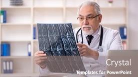 Presentation with radiologist - Slide set enhanced with old-male-doctor-radiologist-working background and a  colored foreground