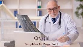  Presentation with radiologist - Presentation design with old-male-doctor-radiologist-working background and a soft green colored foreground