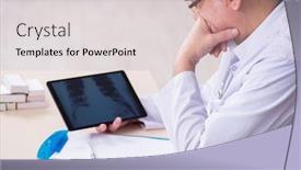  Presentation with telehealth - Audience pleasing PPT layouts consisting of old-male-doctor-radiologist backdrop and a light gray colored foreground